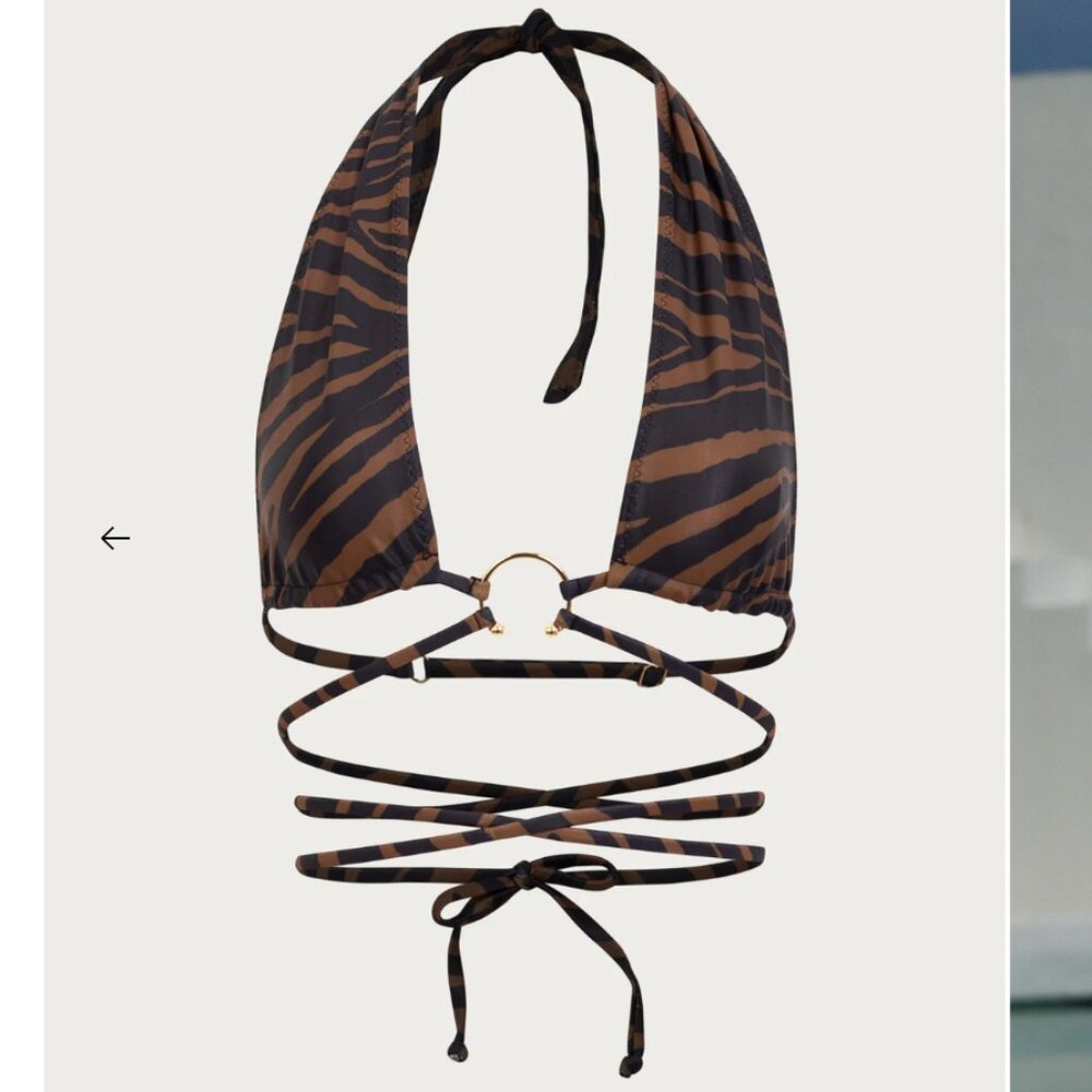 SAME SWIMWEAR PIERCED WRAP TOP Bronze Zebra Size Medium
